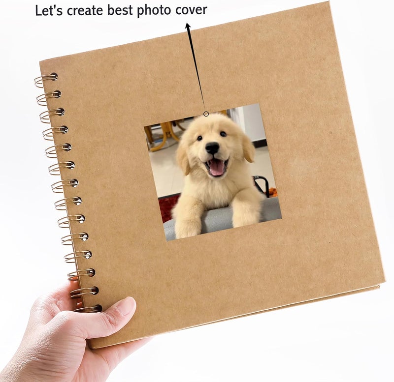 MEMOTOR Scrapbook 8 x 8 Inch DIY Square Photo Window, Memory Book for Parents and Kids, Photo Album Hardcover Kraft Paper Brown 20 Sheets/ 40 Pages - Image 5